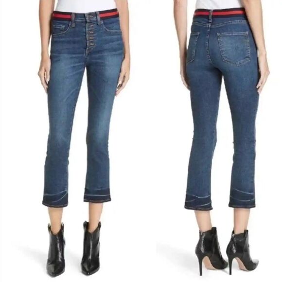 Veronica Beard Jeans Carolyn Baby Boot Striped Waist Dark Blue Tidal Size 28 | 6 - Picture 1 of 11